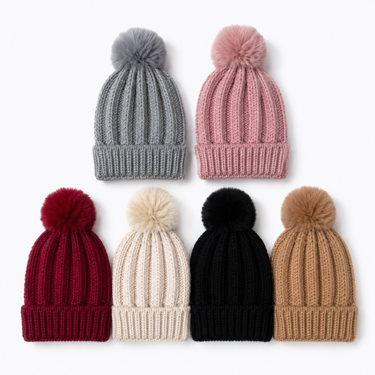 F - Gorro Feminino Canelado com Pompom